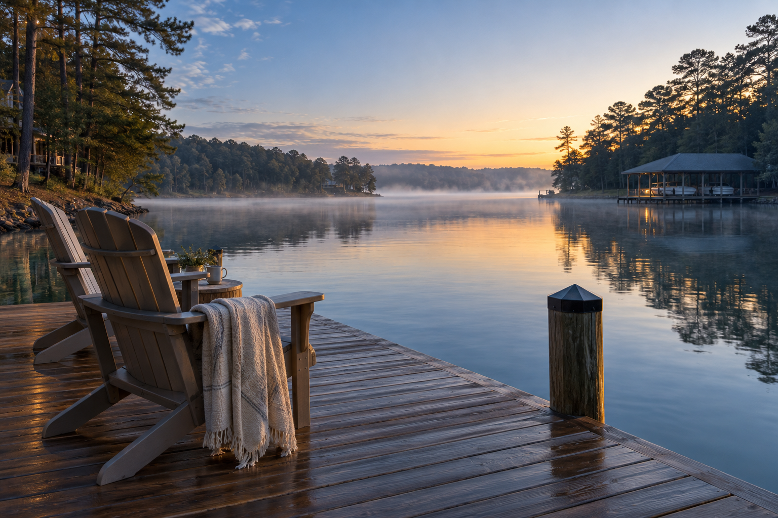 A quiet Lake Martin cove at sunrise